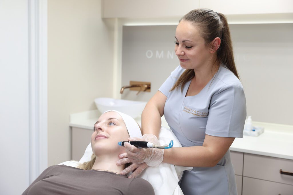 Patient having Hydrafacial with oxygen treatment at Omniya Clinic, London